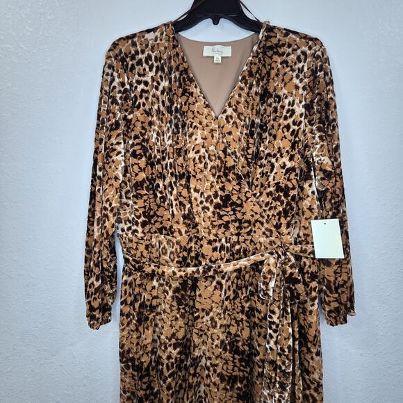 Nurture Westbound Plus Size 3X Faux Wrap Belt Dress Animal Print Velvet Burnout - Picture 4 of 16